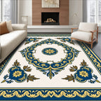 Ornate Blue Gold Floral Medallion Rug