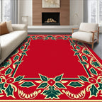 Festive Red Green Holly Border Rug