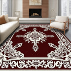 Rich Crimson Floral Medallion Border Rug