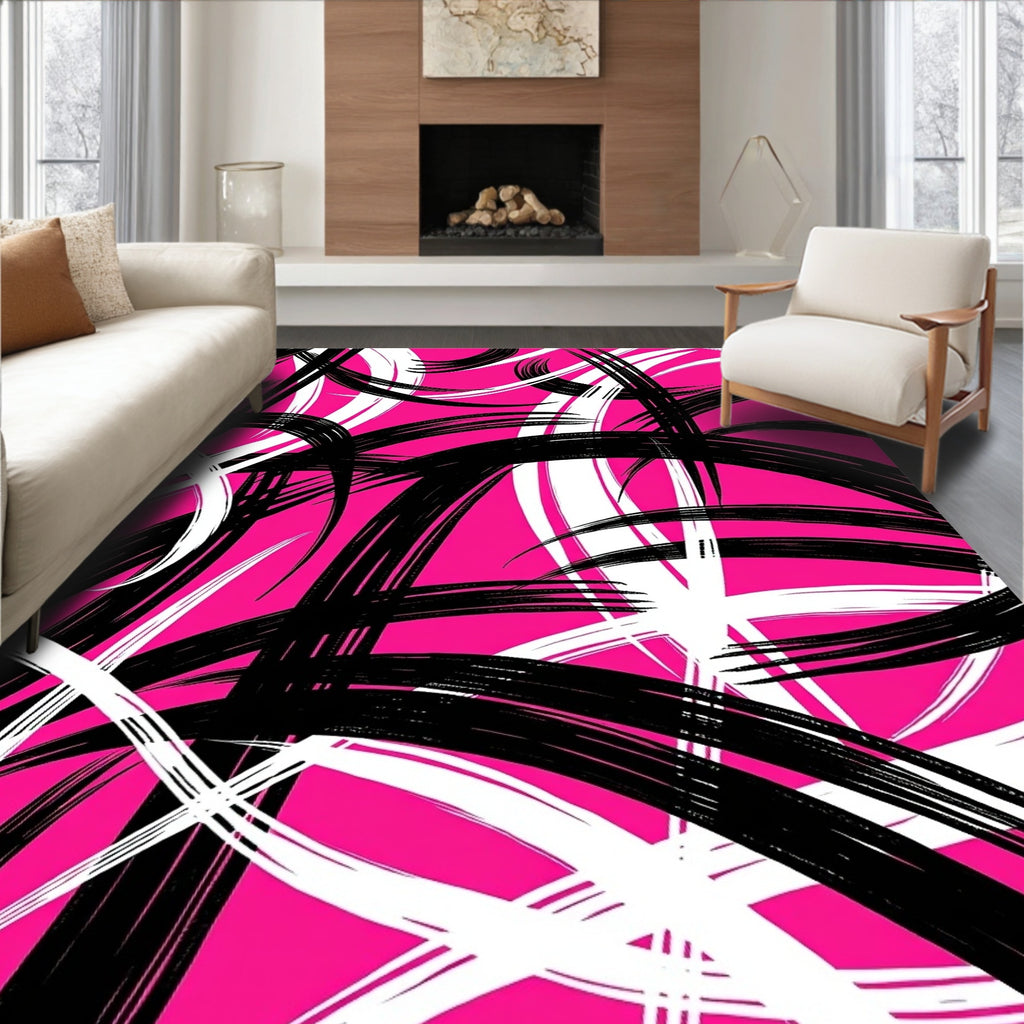 Vibrant Pink Brushstroke Overlay Rug