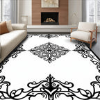 Black Ornate Scrollwork Medallion Border Rug