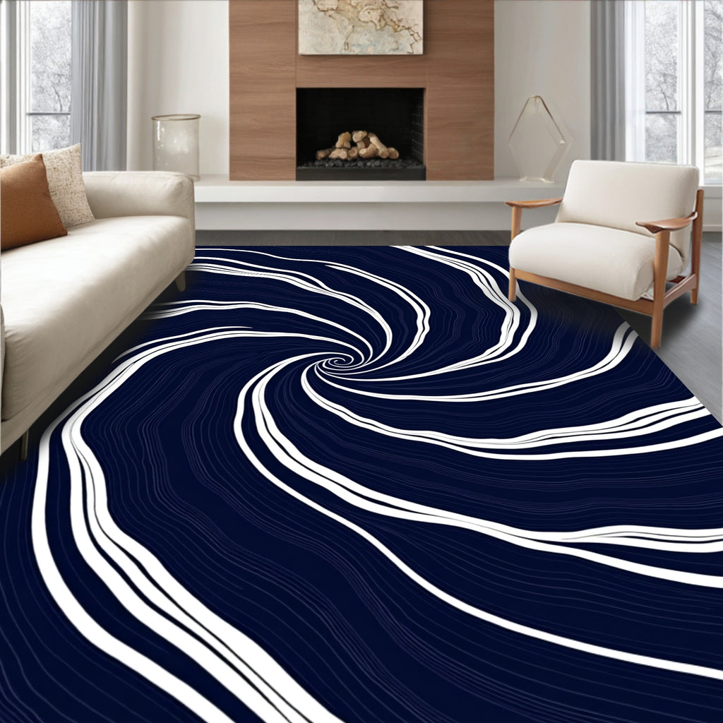 Deep Blue Swirling Vortex Rug
