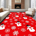 Joyful Snowman Snowflake Cheerful Red Rug