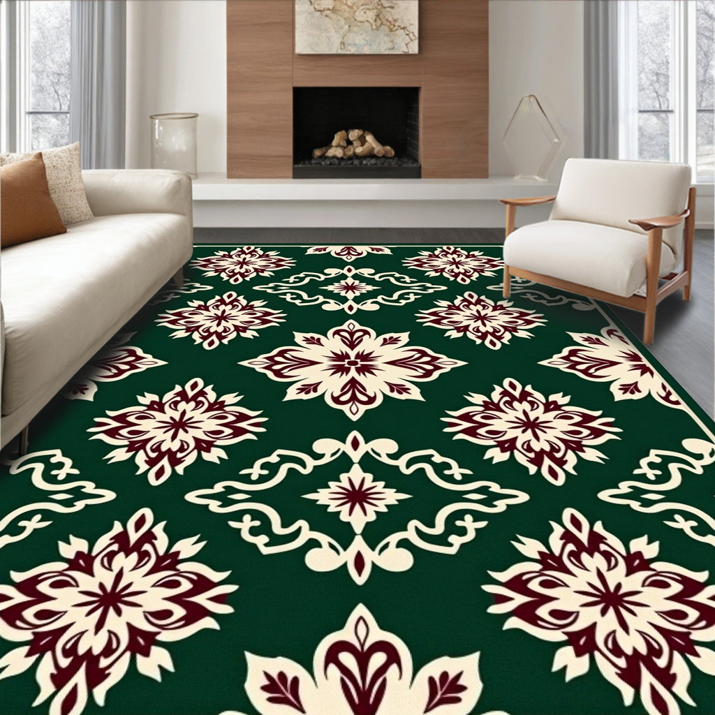 Deep Green Crimson Medallion Rug