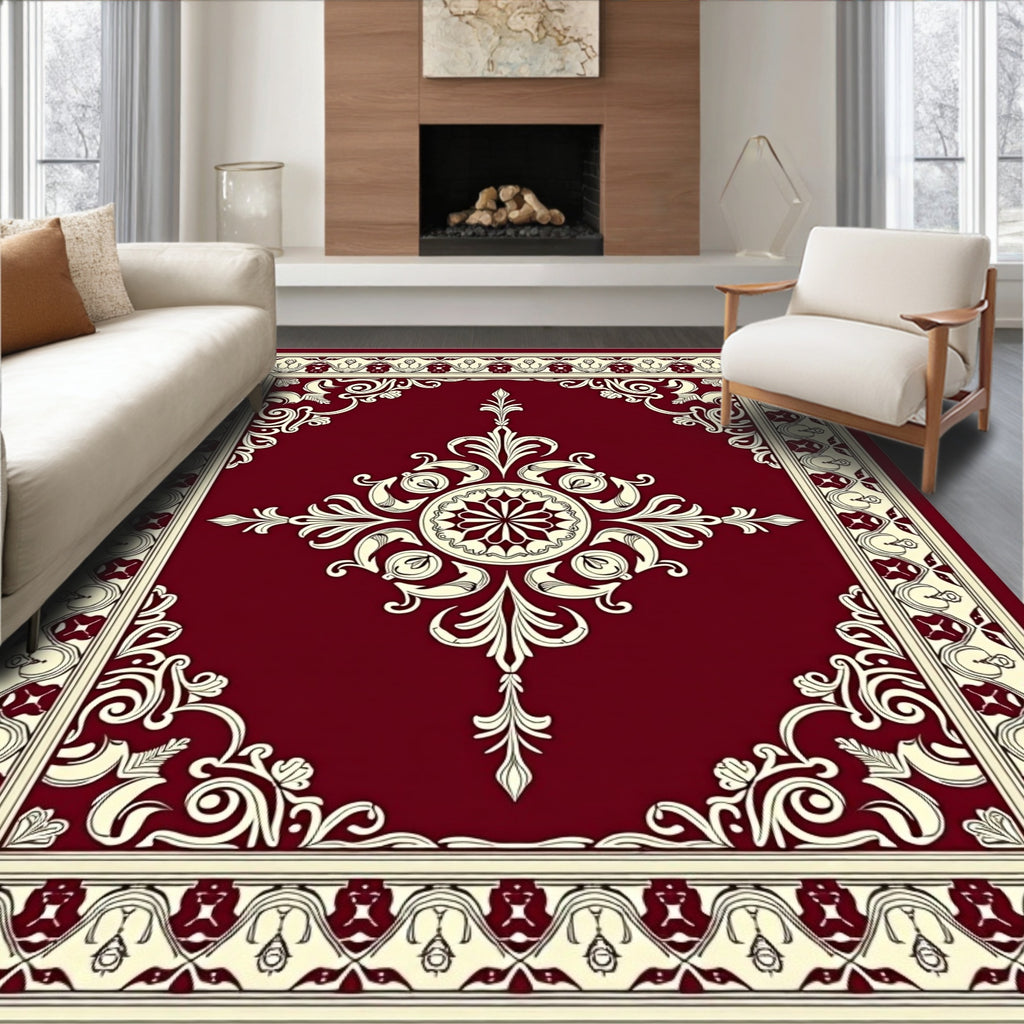 Deep Red Traditional Floral Medallion Rug