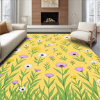 Golden Yellow Meadow Floral Composition Rug