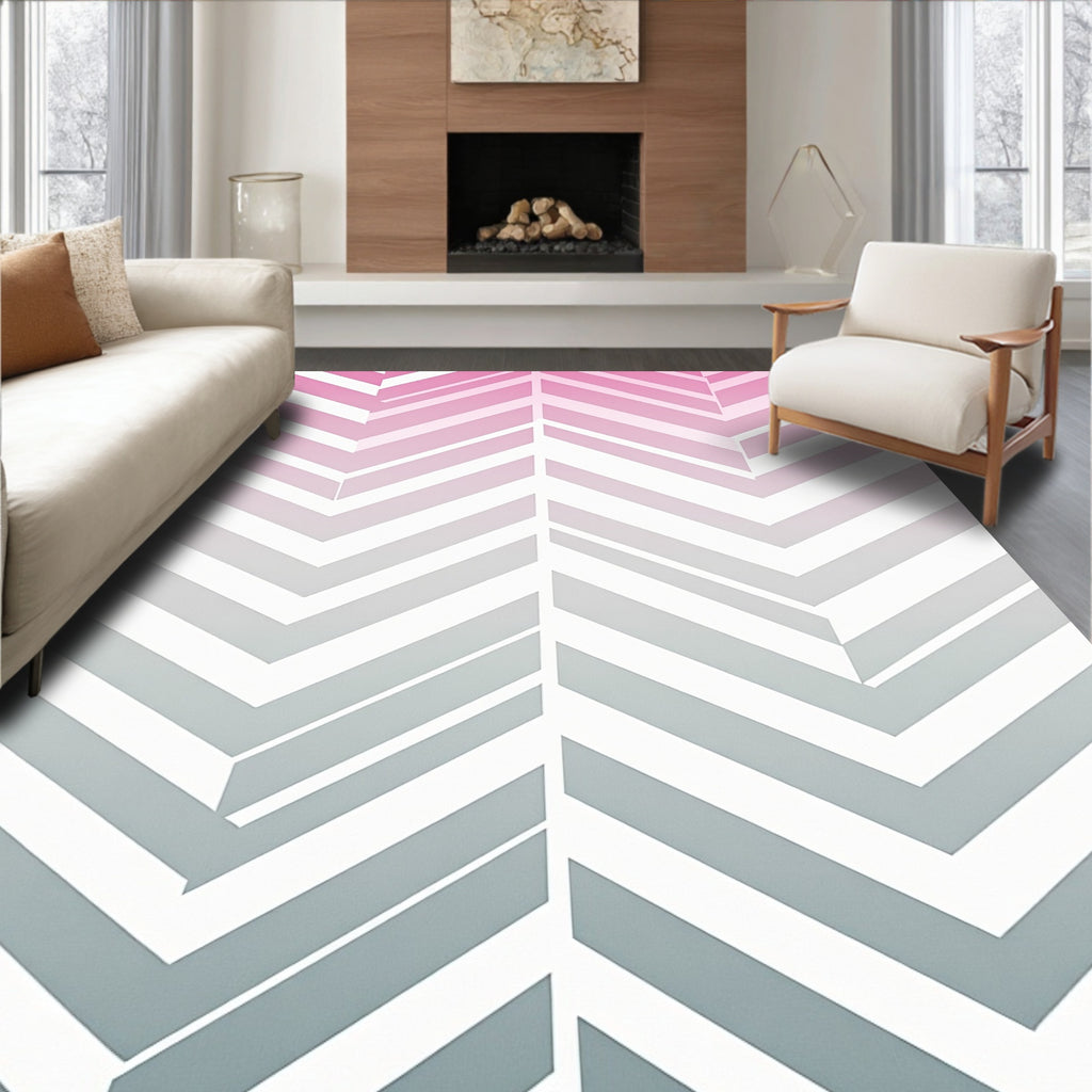 Graded Pink Gray Chevron Accent Rug