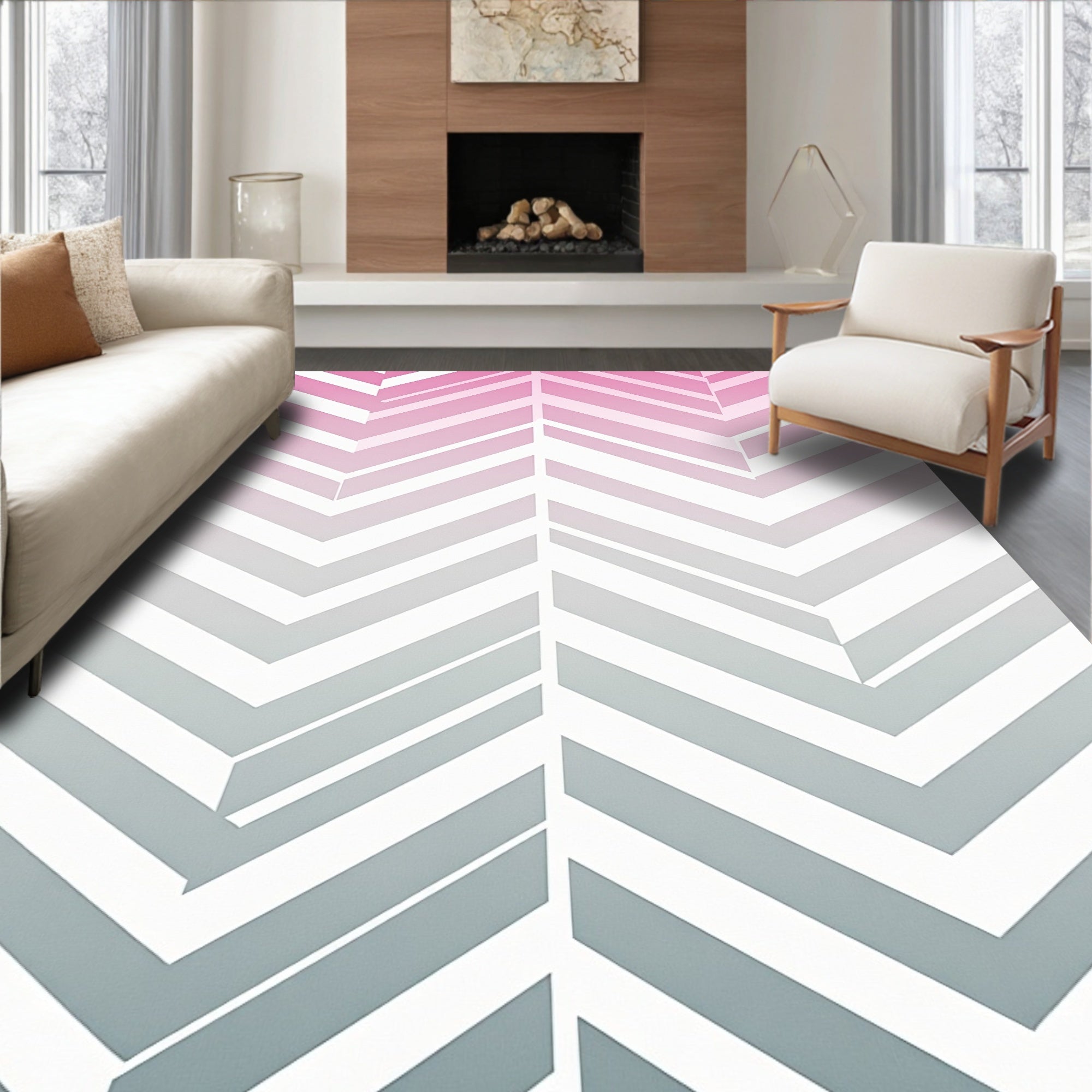 Graded Pink Gray Chevron Accent Rug