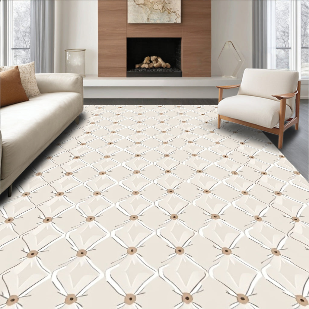 Cream Tufted Diamond Textured Rug