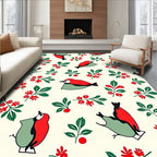 Folk Red Bird Green Branch Accents Rug