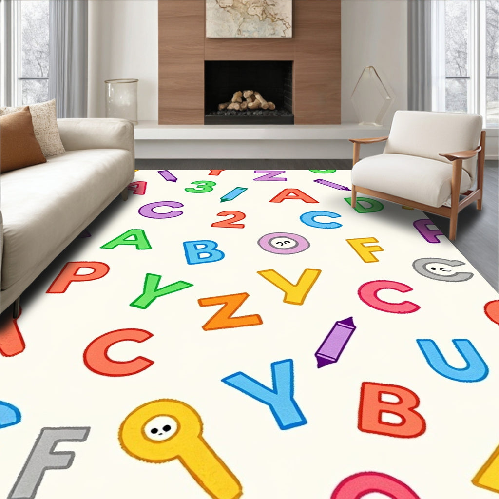 Colorful ABC and Numbers Scattered Art Rug