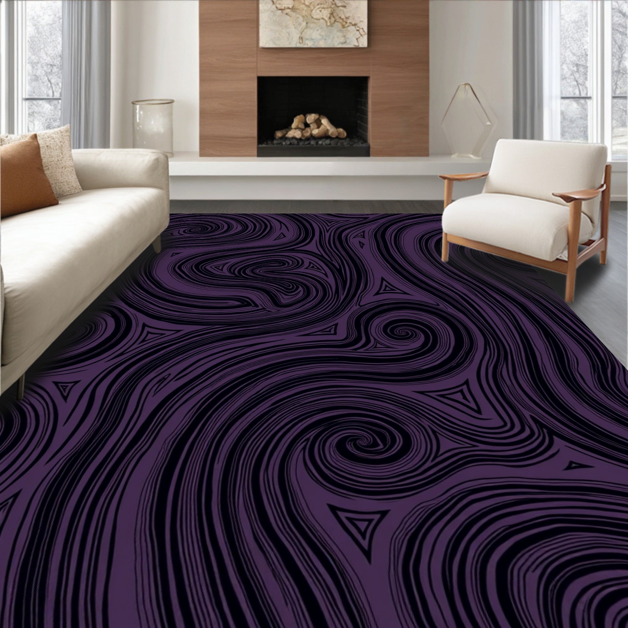 Deep Violet Swirling Triangles Rug