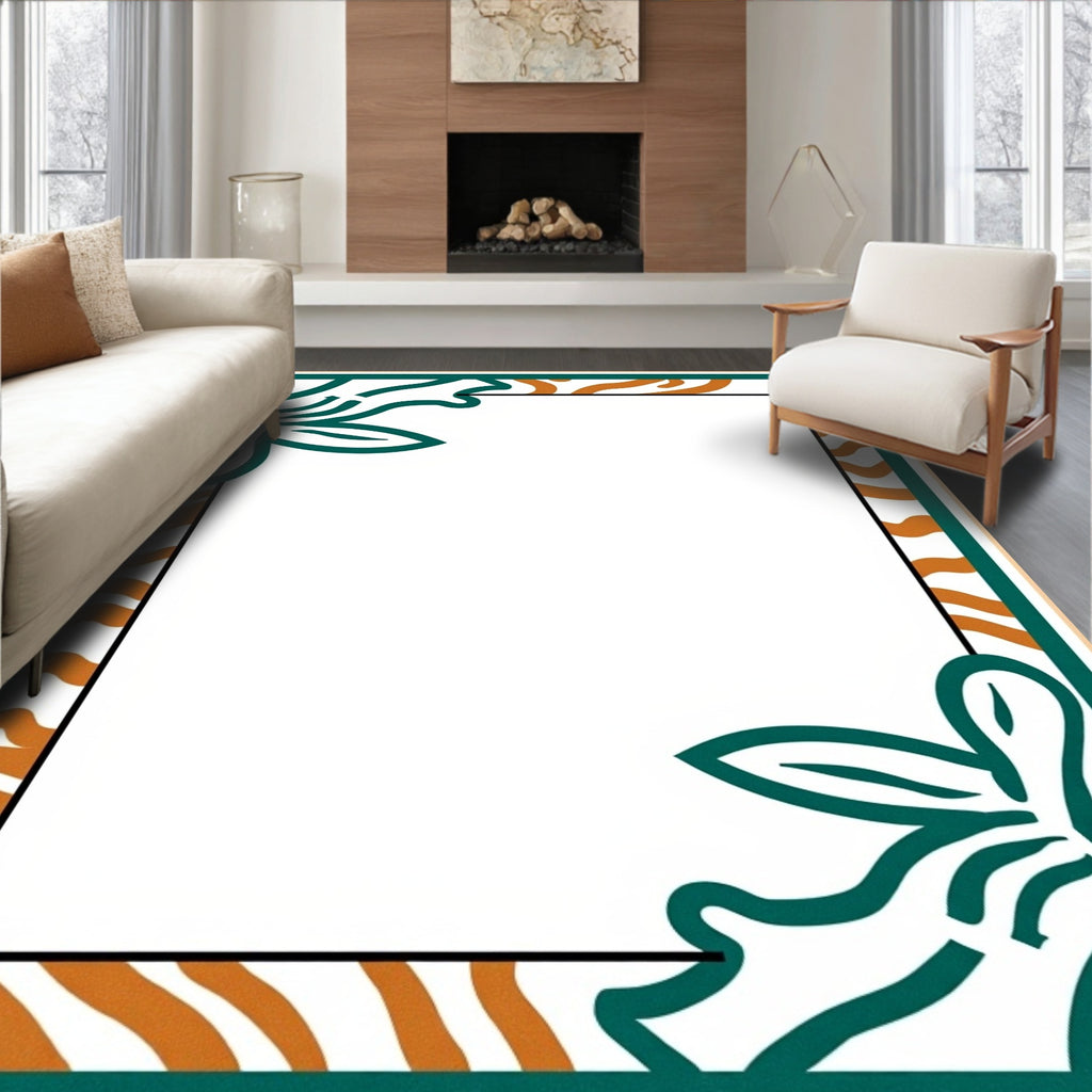 Emerald Foliage Abstract Stripe Border Rug