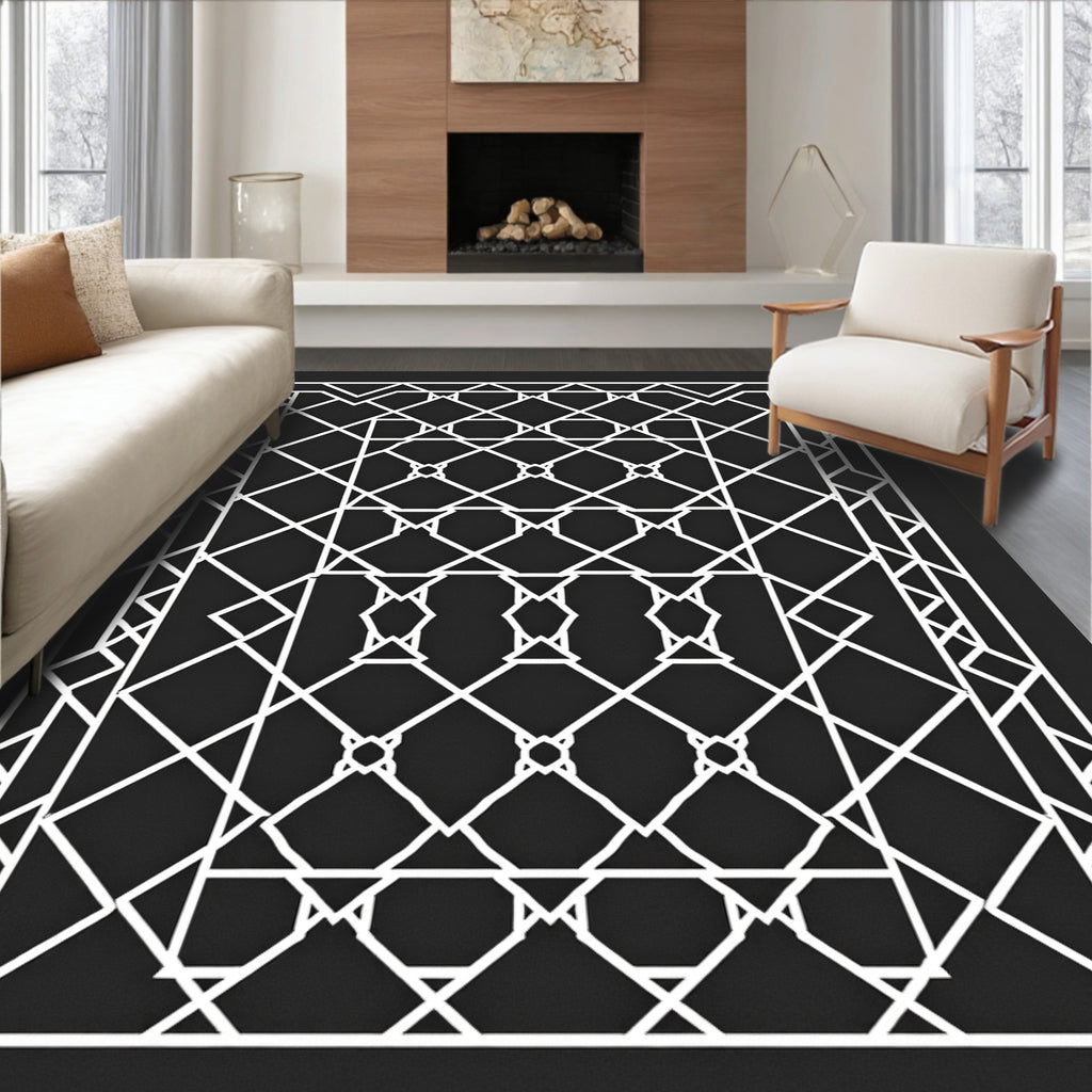 White Geometric Lattice Art Deco Rug