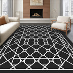 White Geometric Lattice Art Deco Rug