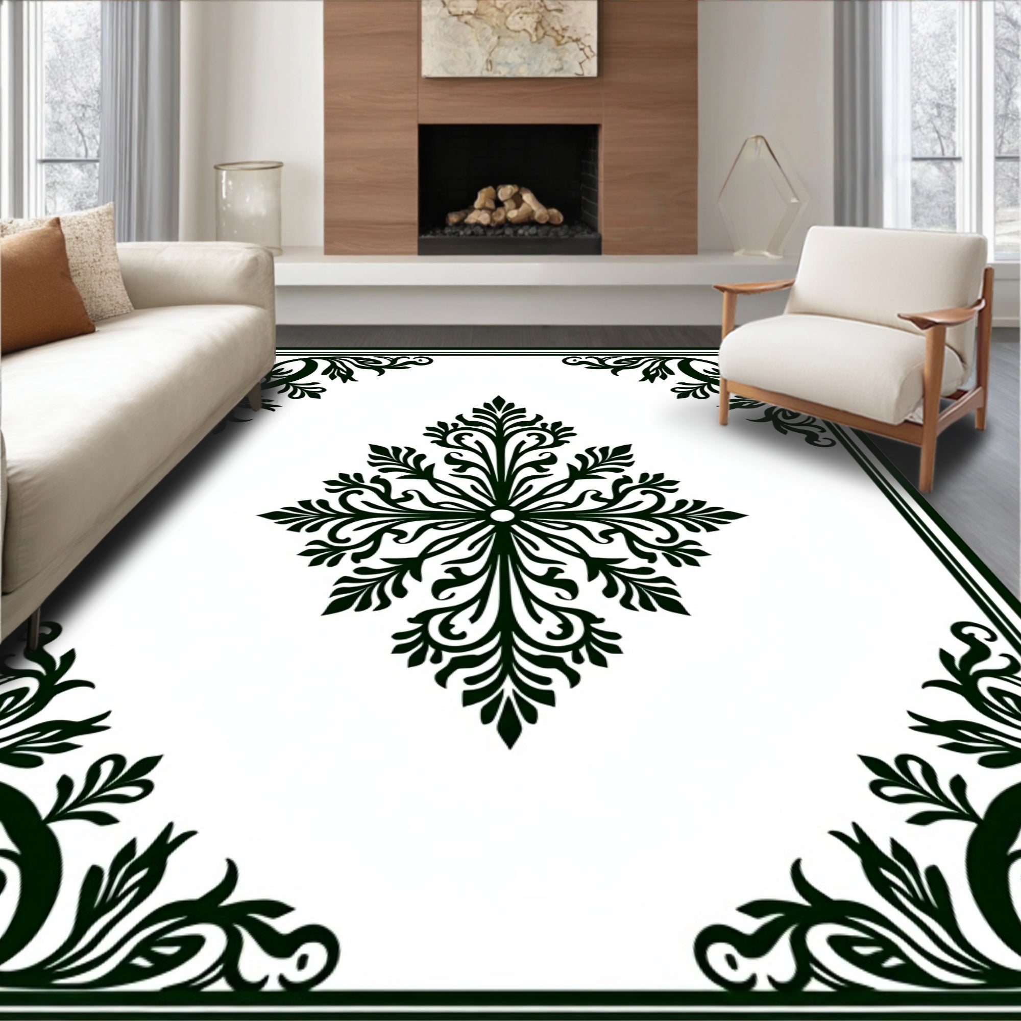 Classic Black Floral Medallion Accent Rug