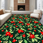 Vibrant Red Floral Garden Motif Rug