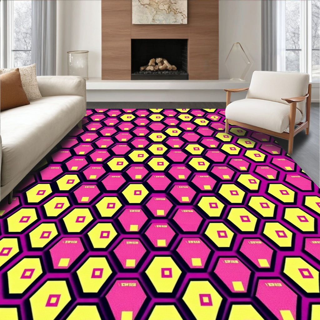 Pink Yellow Hexagon Geometric Rug