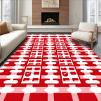 Red and White Gingham Checkered Squares Rug