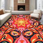 Vibrant Orange Floral Medallion Mandala Rug