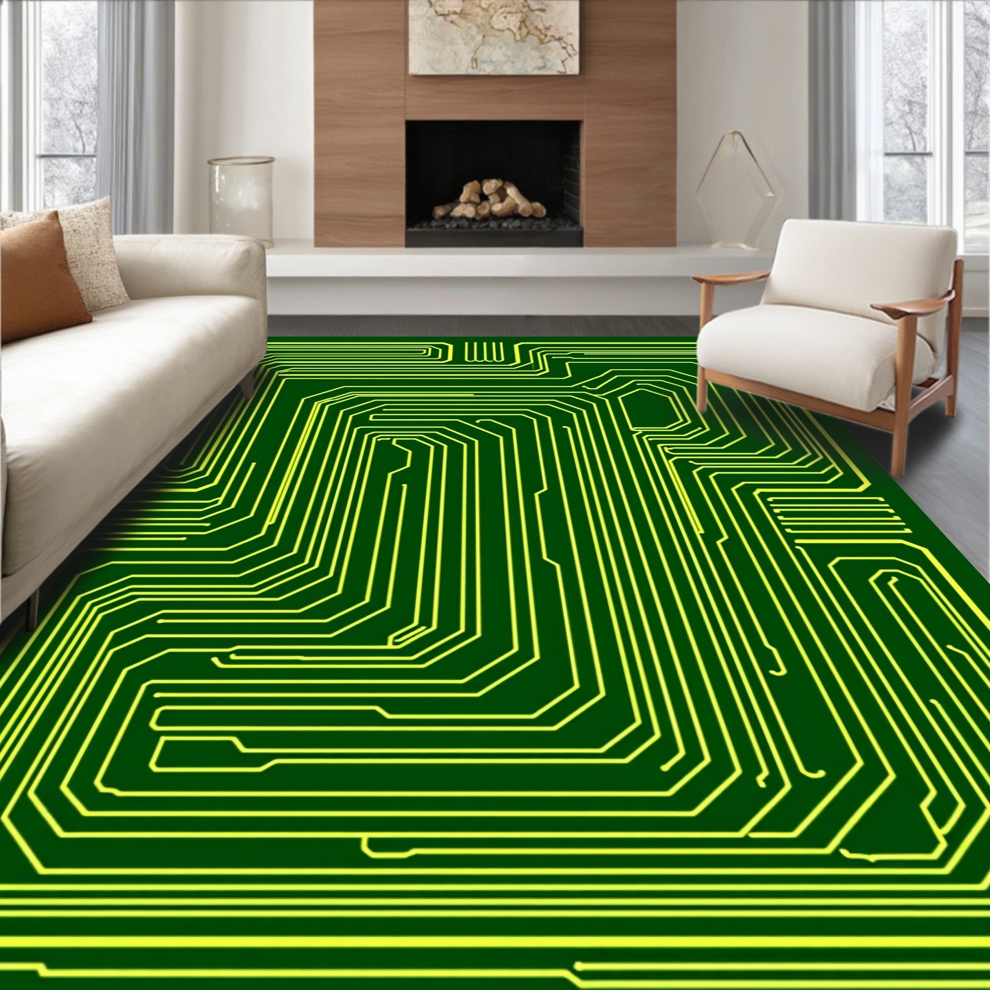 Green Circuit Board Yellow Pathway Rug