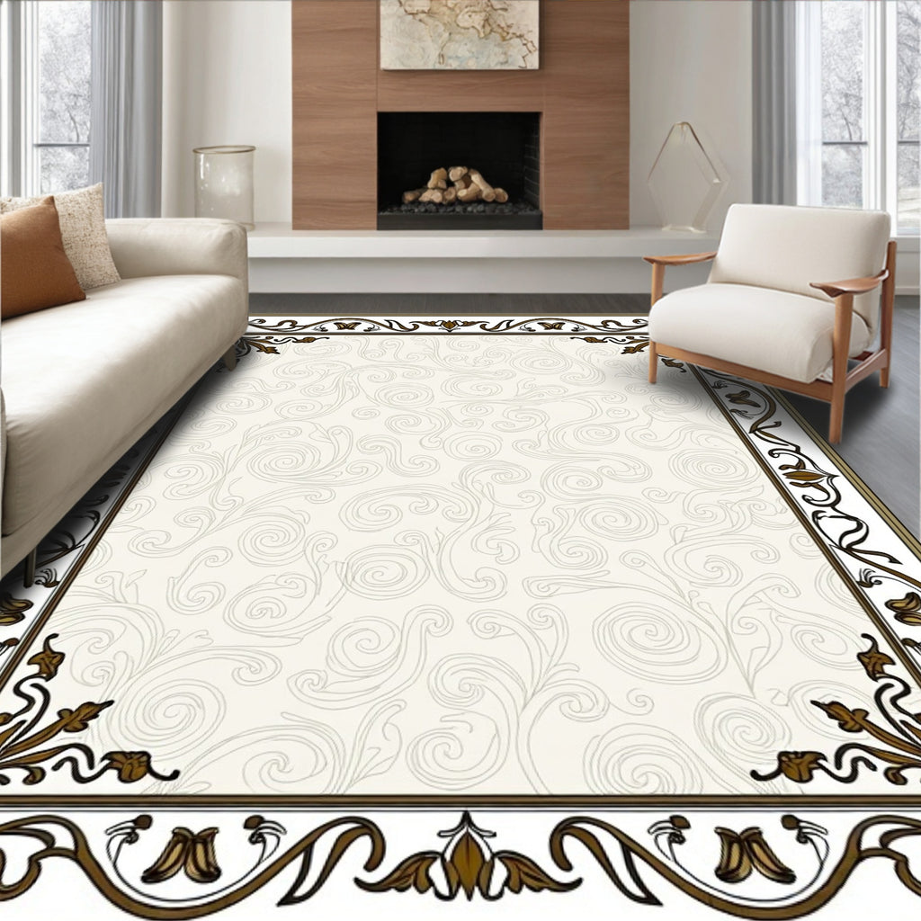 Vintage Sepia Floral Scroll Border Rug