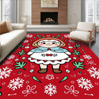 Charming Red Festive Girl Snowflakes Rug