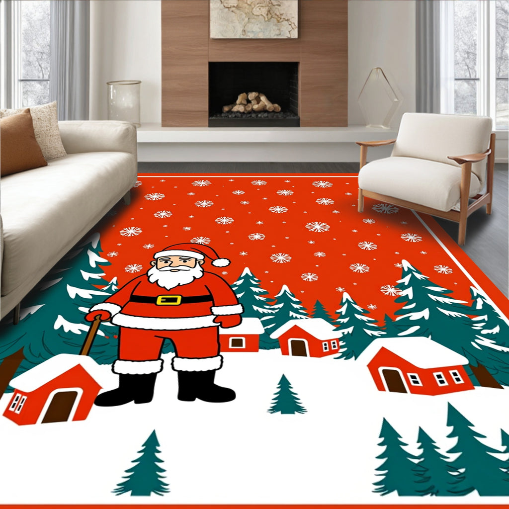Merry Santa Claus Snowfall Winter Scene Rug