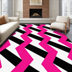 Vibrant Pink Black Zigzag Stripe Rug