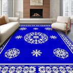 Vibrant Blue White Mandala Snowflakes Rug