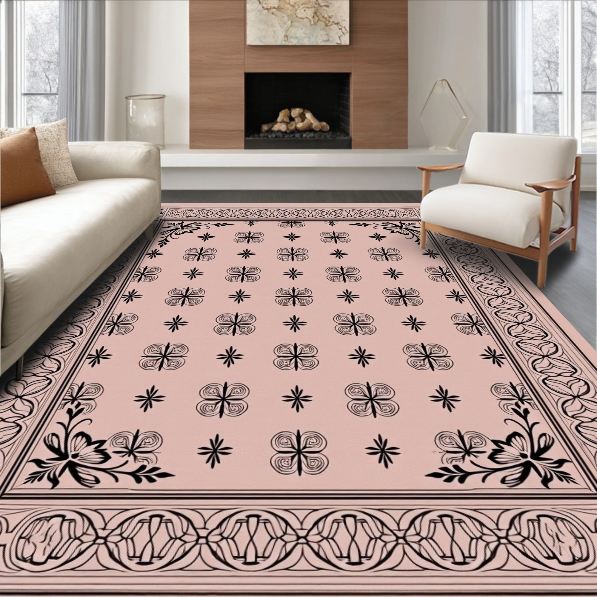 Subtle Pink Floral Butterfly Medina Rug