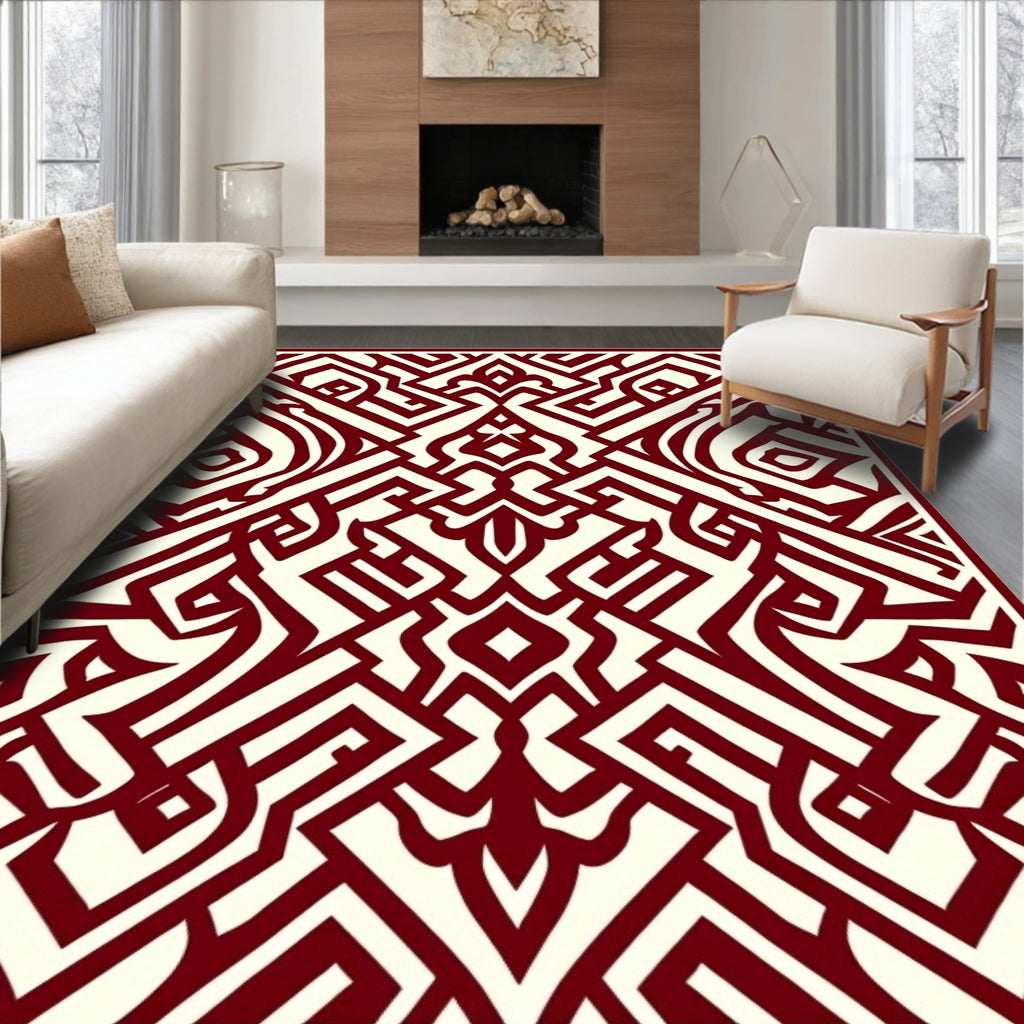 Crimson Geometric Labyrinth Rug