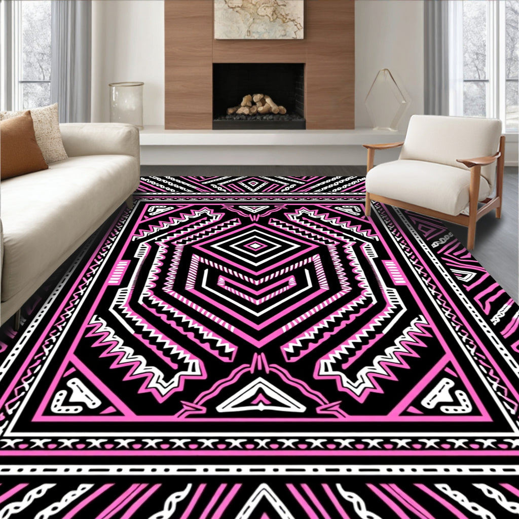 Bold Pink Geometric Tribal Medallion Rug