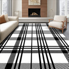 Classic Black White Plaid Lines Rug