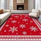 Red White Snowflake Holiday Border Rug