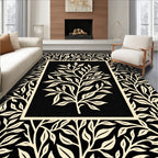 Black and Cream Botanical Scroll Rug