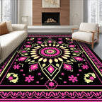 Vibrant Pink Yellow Mandala Flowers Rug