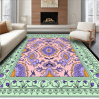 Pale Pink Purple Orange Ornate Border Rug