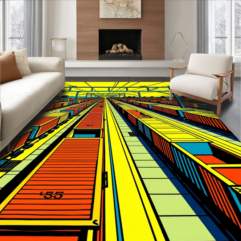 Bold Yellow Rail Yard Cargo Rug