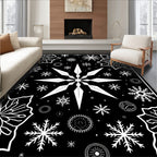 Black White Snowflake Medallion Star Rug