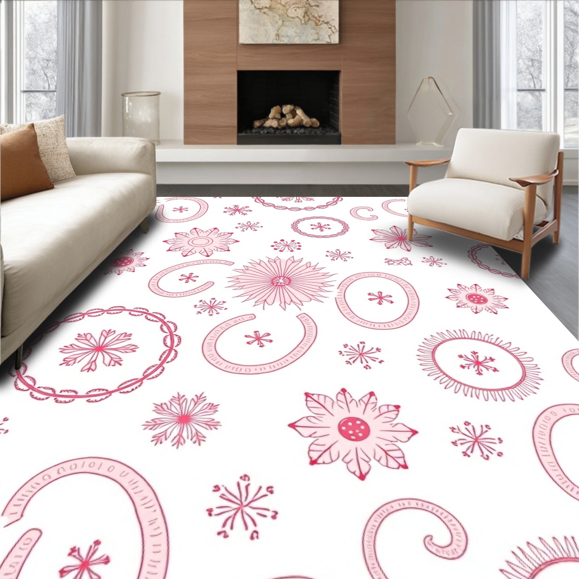 Pink Daisy and Snowflake Medley Rug