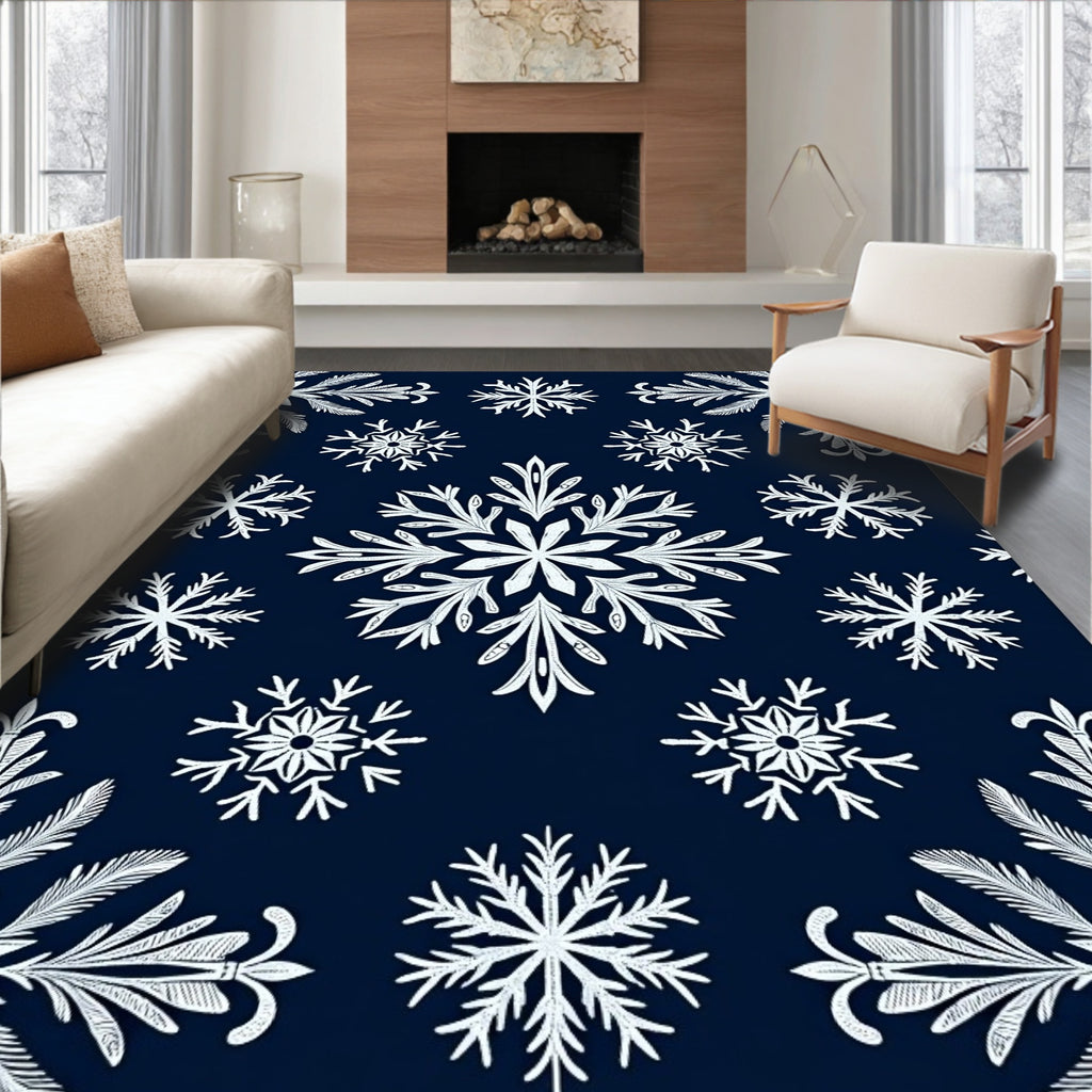 Winter Blue Snowflake Medallion Rug