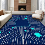 Circuit Board Electric Blue Green Rug