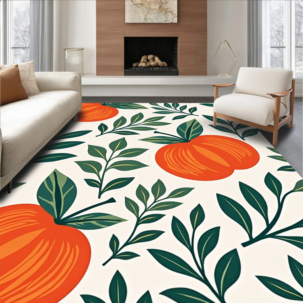 Vibrant Orange Fruit Foliage Rug
