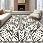 Cream Black Geometric Art Deco Rug