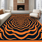 Orange Ripples Concentric Dark Blue Rug