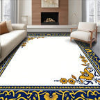 Navy Blue Golden Floral Border Rug