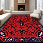 Crimson Red Floral Swirl Border Rug