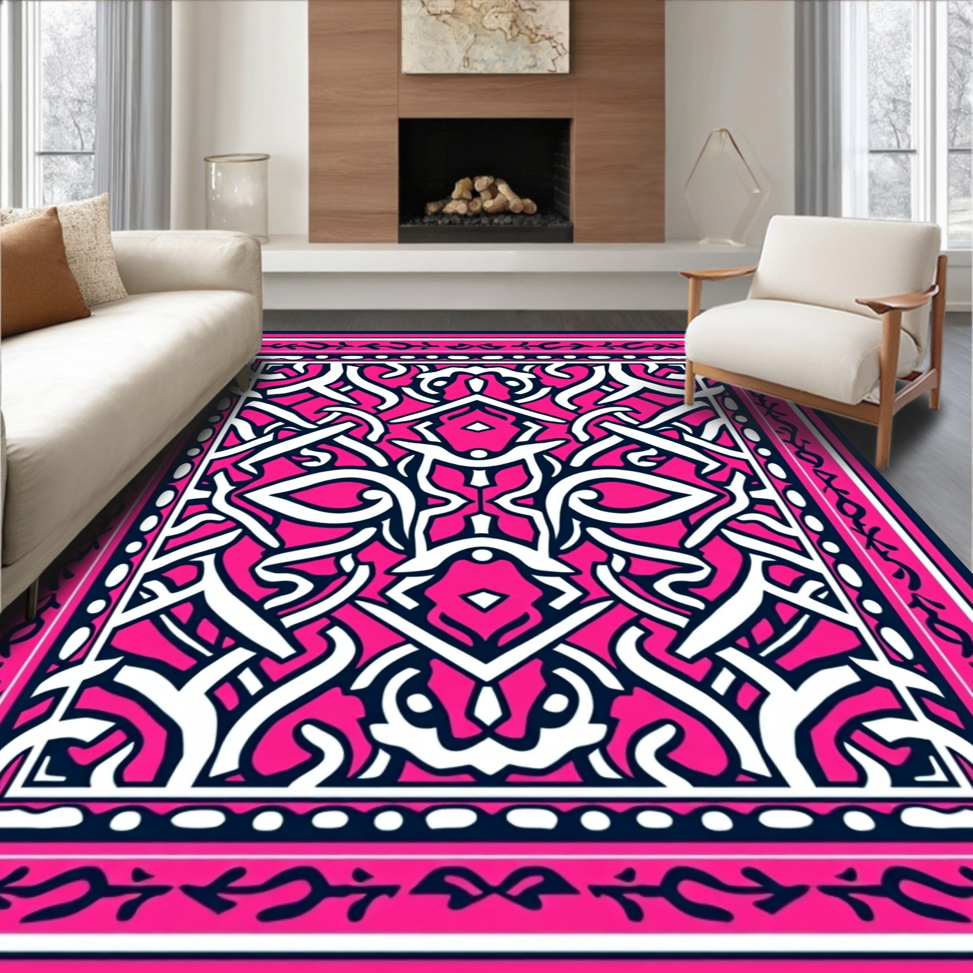 Vibrant Hot Pink Celtic Knot Rug