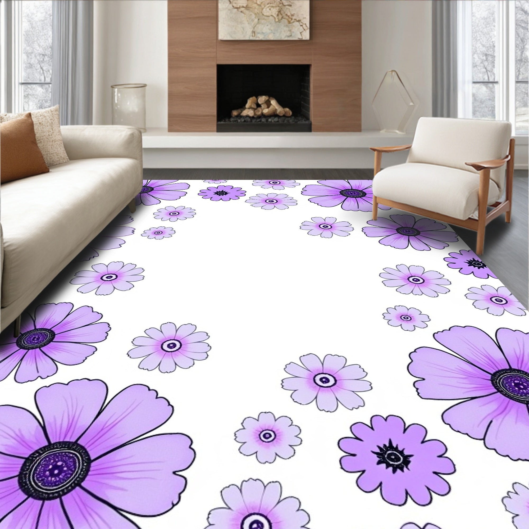 Lavender Floral Scatter Garden Rug